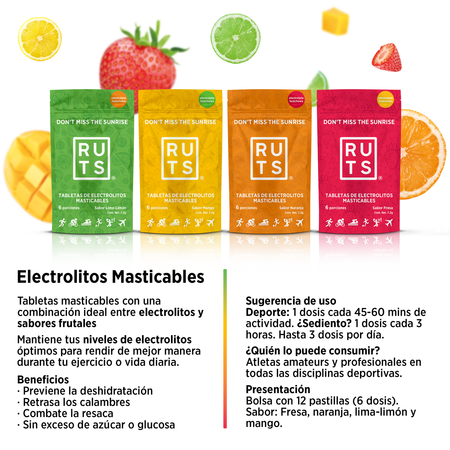 Electrolitos masticables sabor Naranja | Caja con 12 sobres de 6 dosis c/u