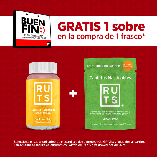 Electrolitos Masticables sabor Mango | Frasco con 60 tabletas (30 dosis)