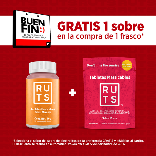 Electrolitos Masticables sabor Naranja | Frasco con 60 tabletas (30 dosis)