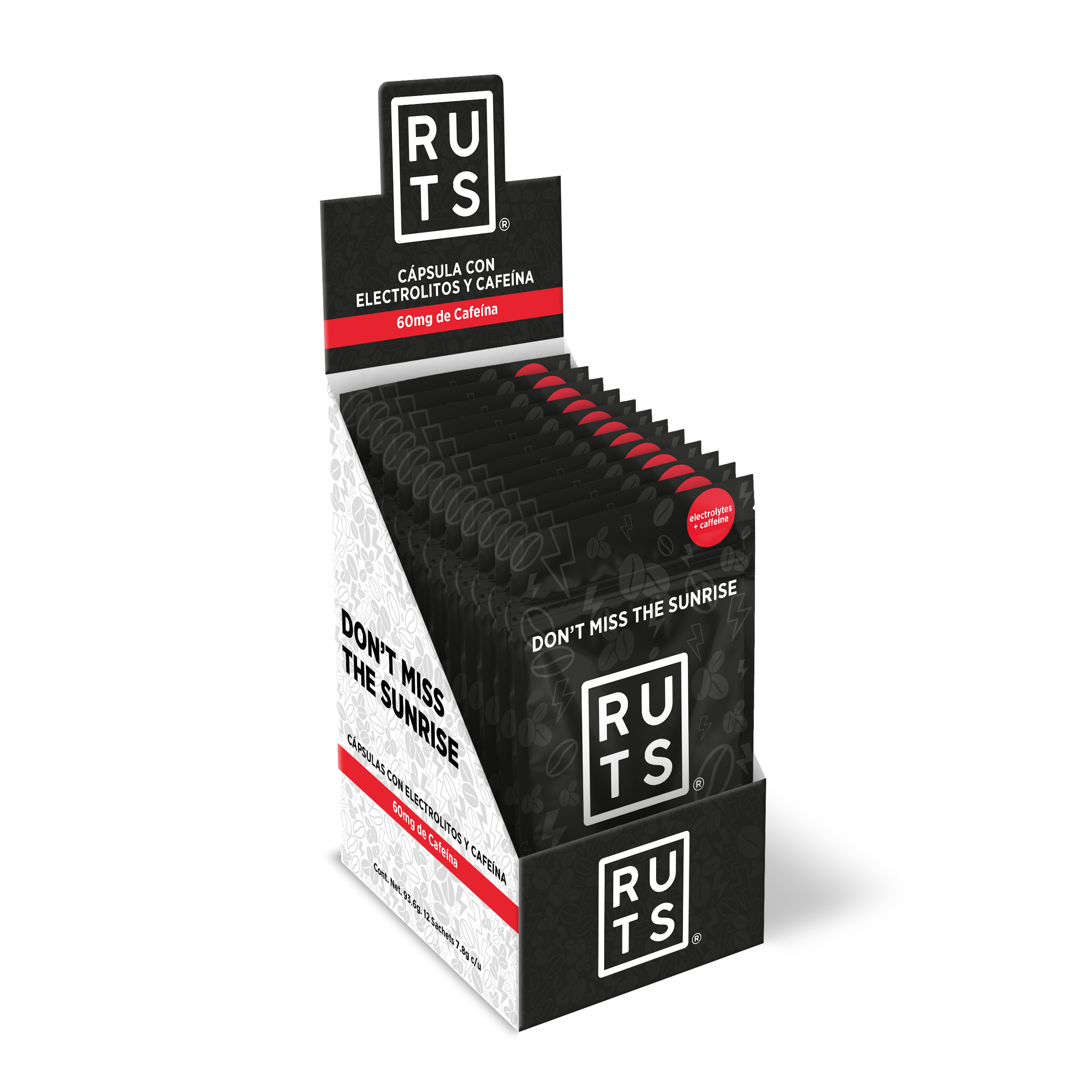 Electrolitos + 60mg Cafeína | Caja con 12 sobres de 6 dosis c/u