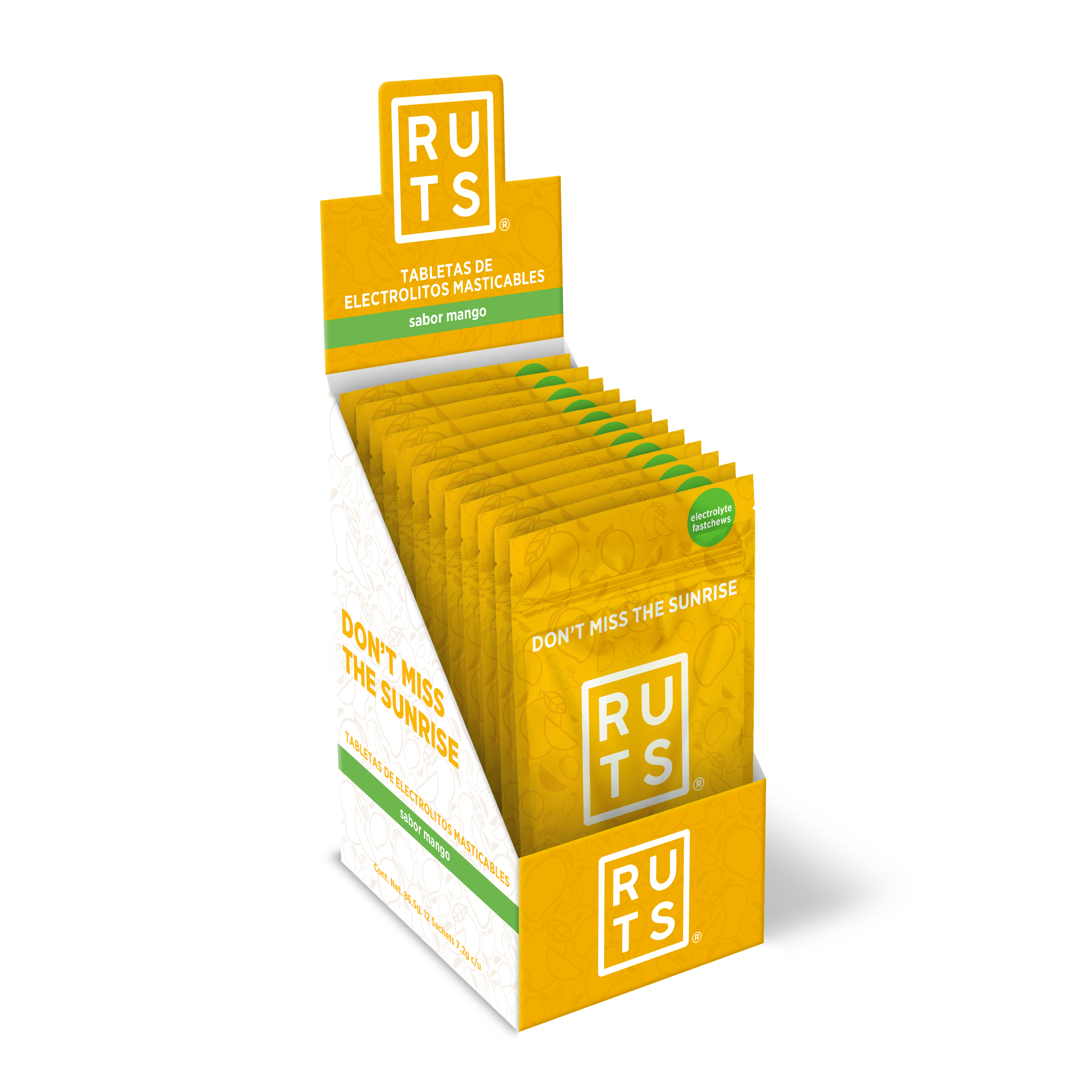 Electrolitos masticables sabor Mango | Caja con 12 sobres de 6 dosis c/u