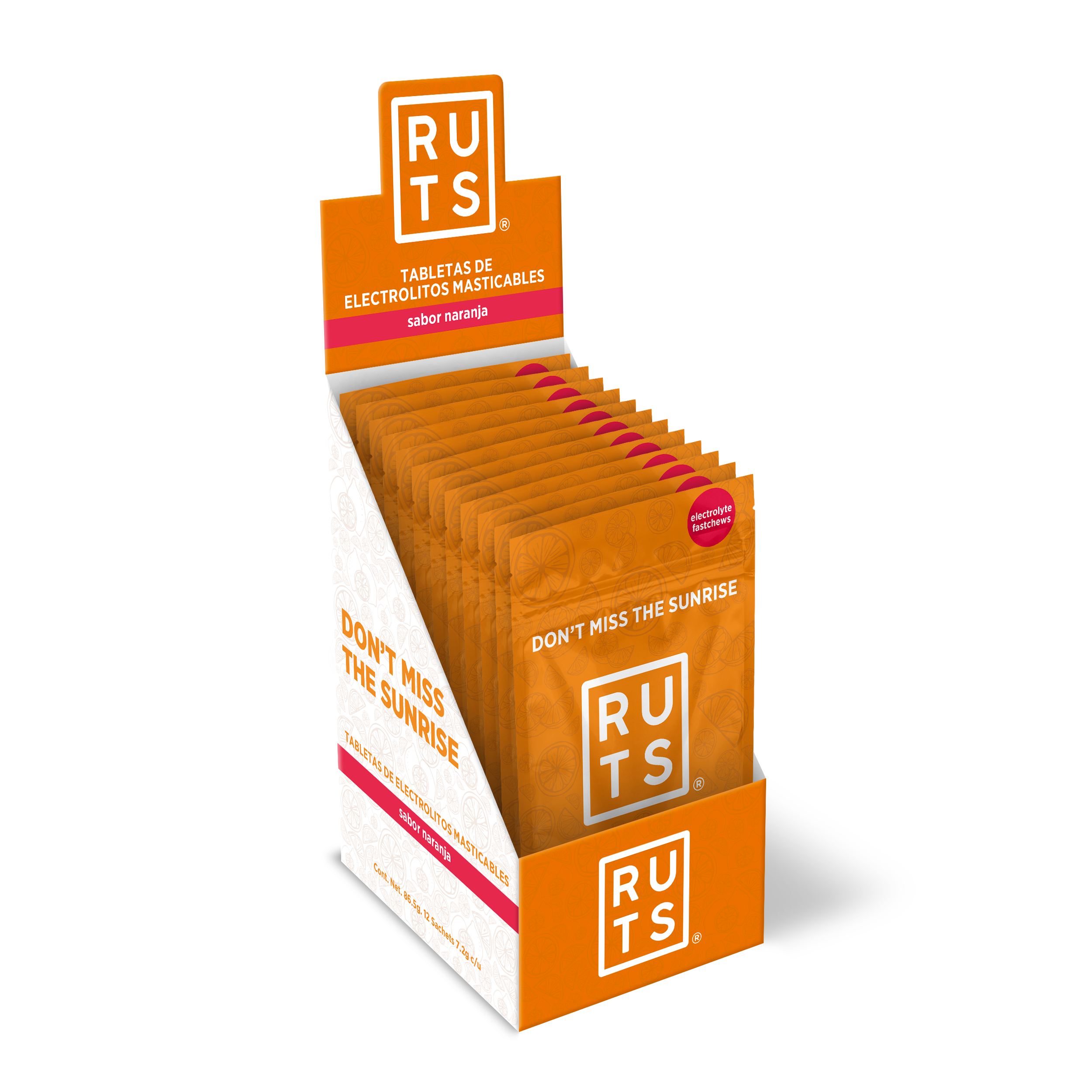 Electrolitos masticables sabor Naranja | Caja con 12 sobres de 6 dosis c/u