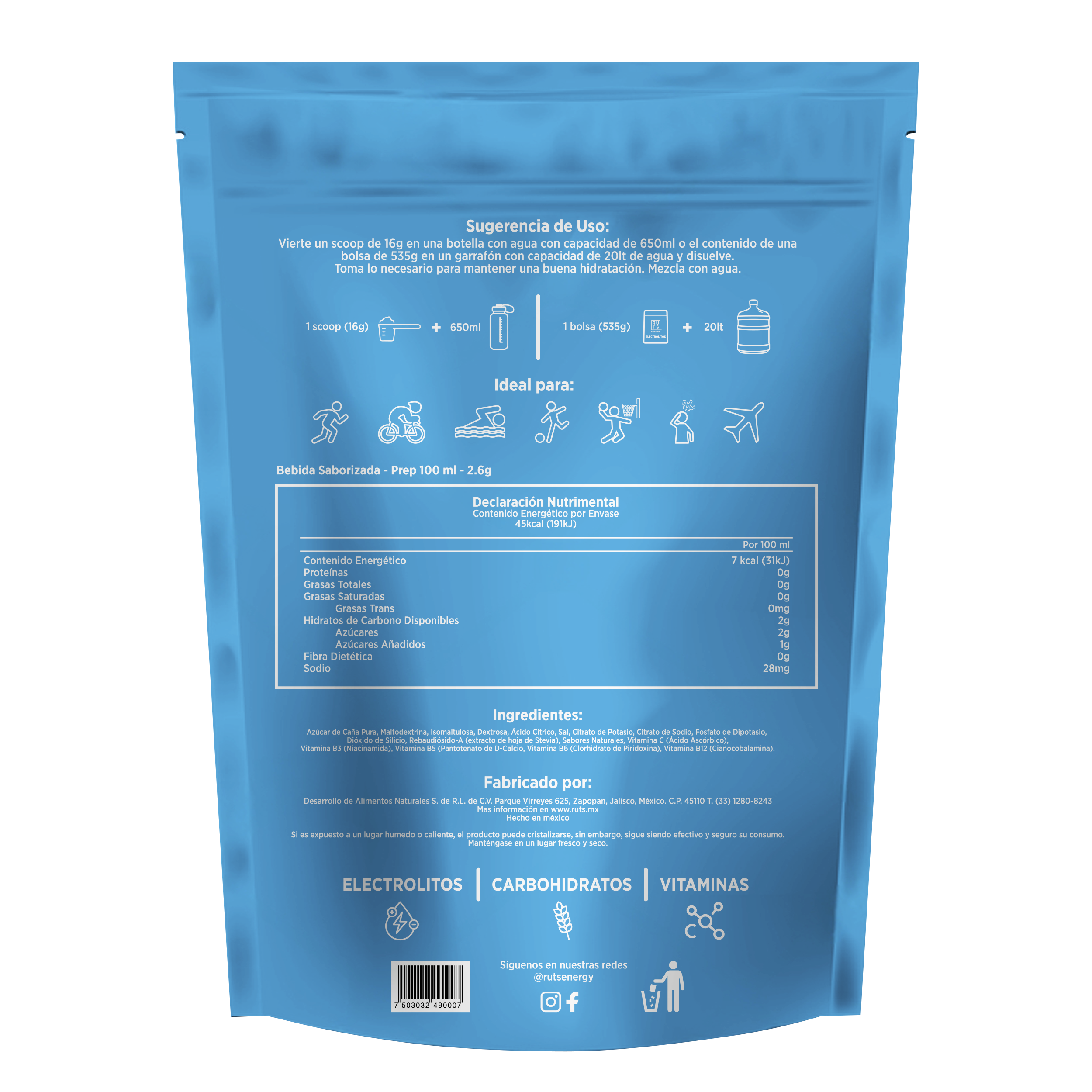 Electrolitos en Polvo + Vitaminas + Carbohidratos sabor Fresa-Limón