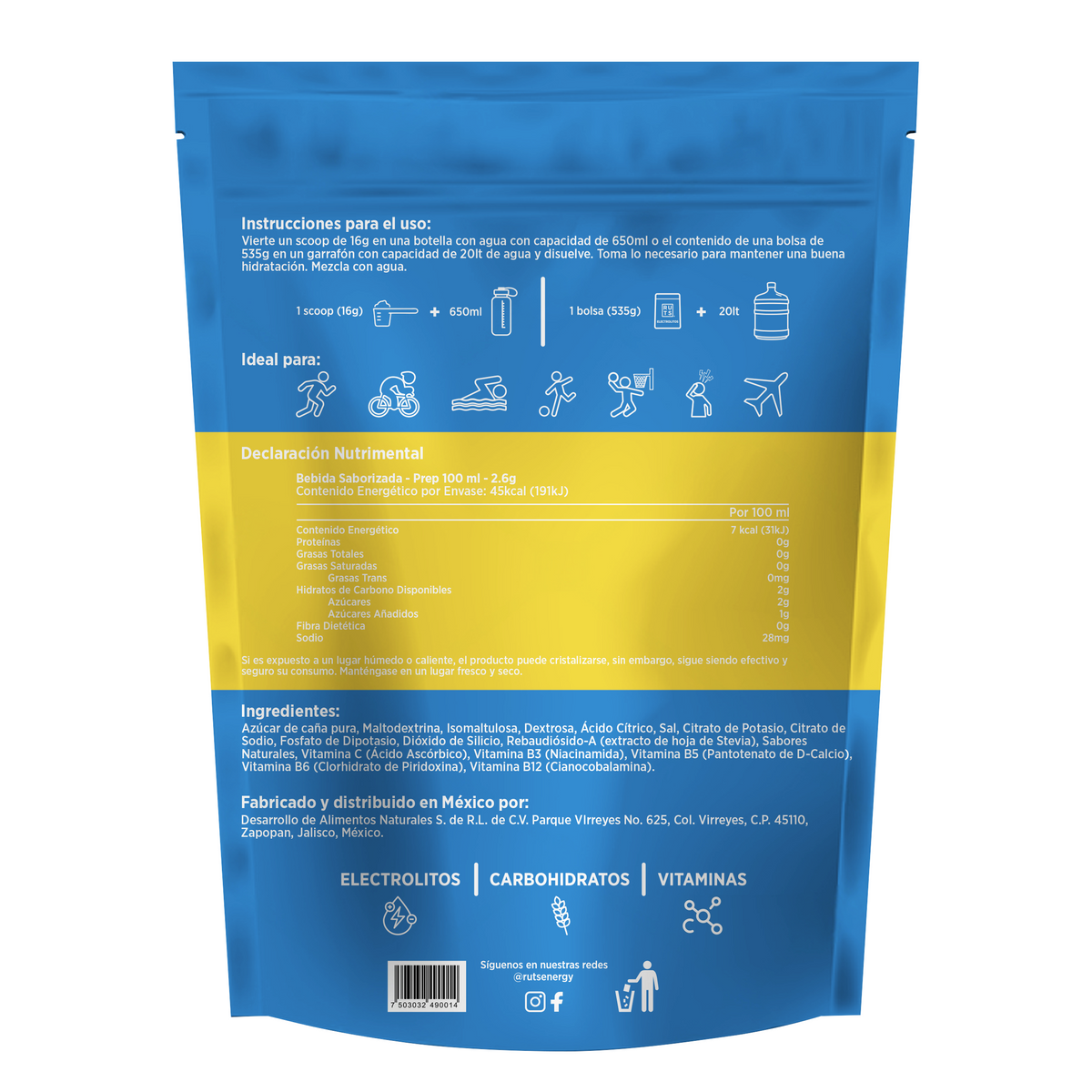 Electrolitos en Polvo + Vitaminas + Carbohidratos sabor Lima-Limón