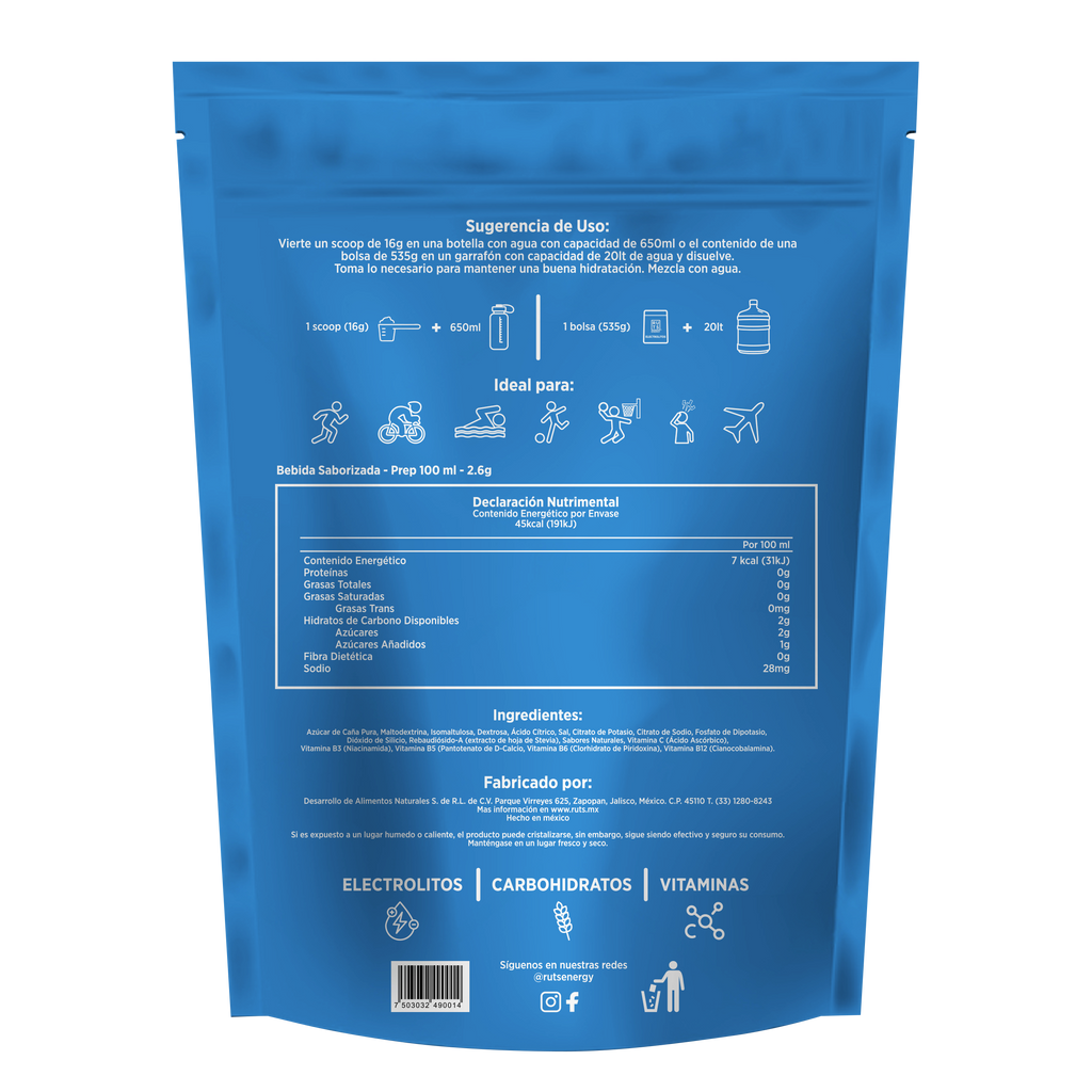 Electrolitos en Polvo + Vitaminas + Carbohidratos sabor Lima-Limón