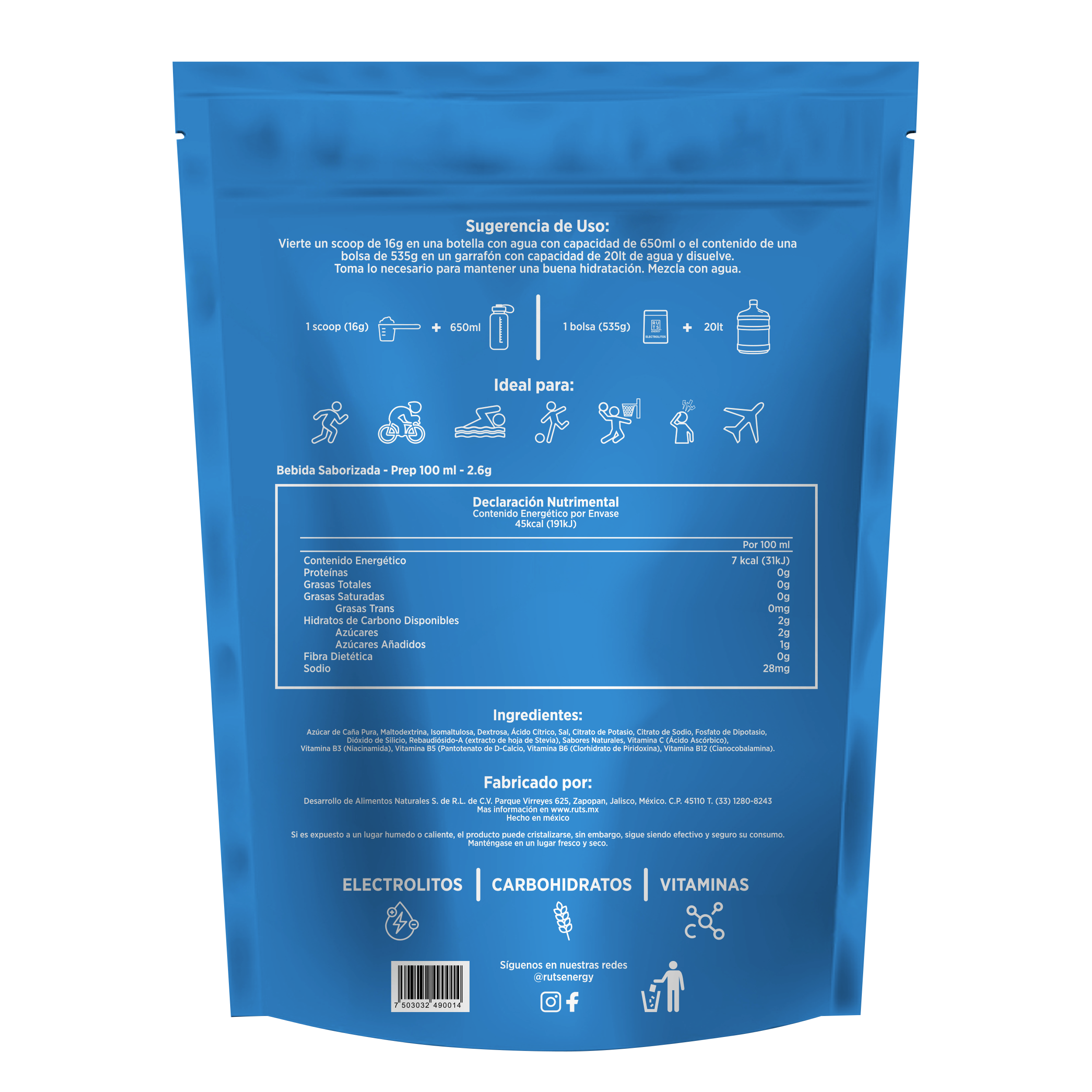 Electrolitos en Polvo + Vitaminas + Carbohidratos sabor Lima-Limón