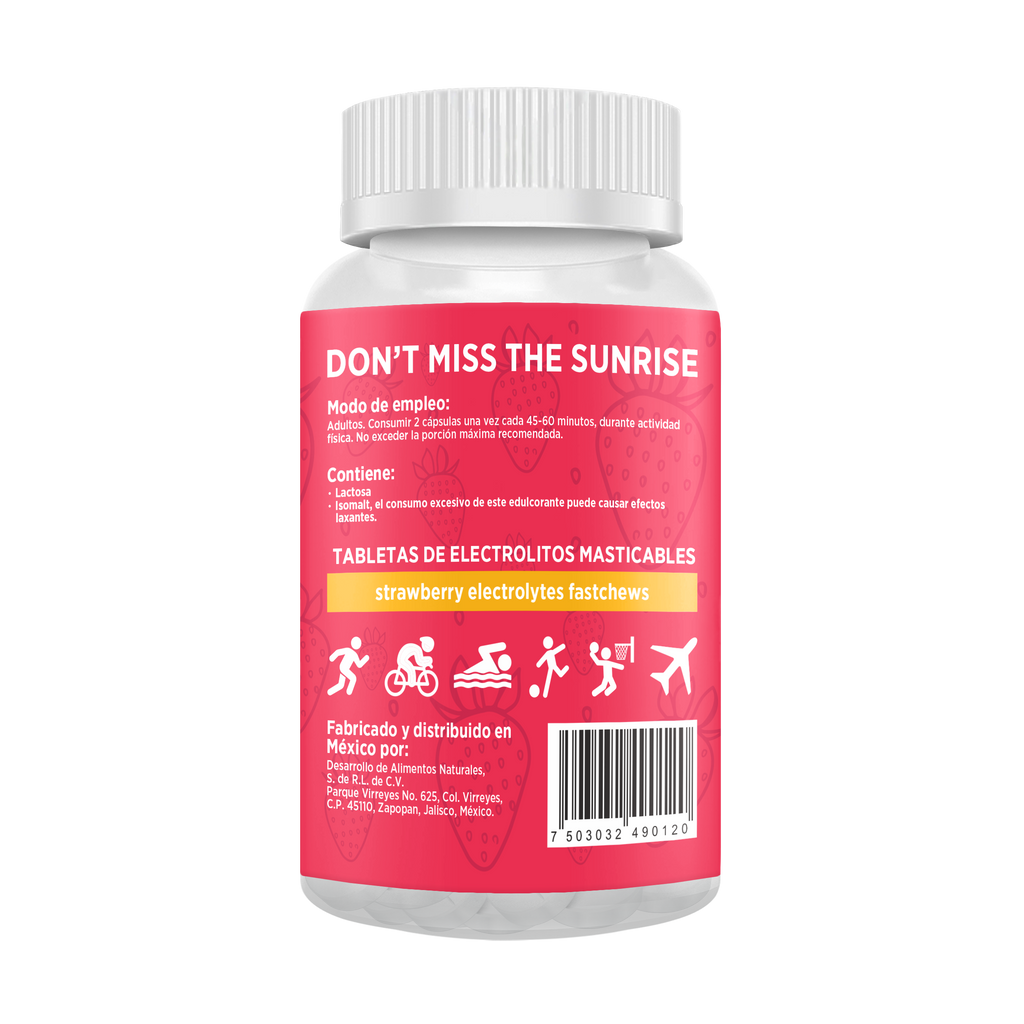 Electrolitos Masticables sabor Fresa | Frasco con 60 tabletas (30 dosis)