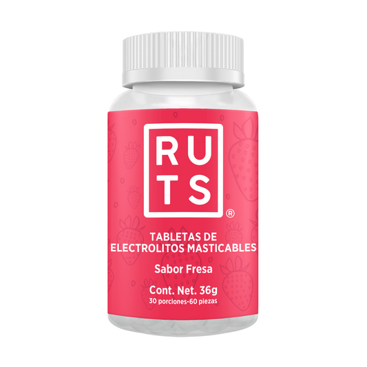 Electrolitos Masticables sabor Fresa | Frasco con 60 tabletas (30 dosis)