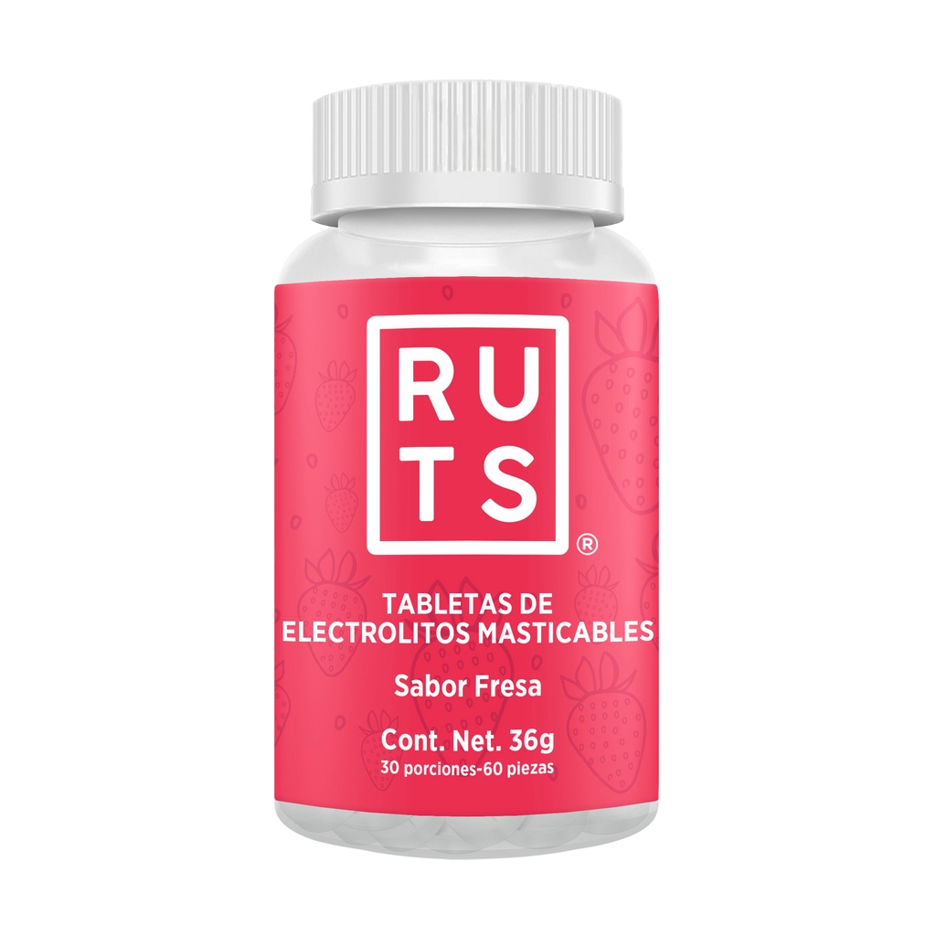 Electrolitos Masticables sabor Fresa | Frasco con 60 tabletas (30 dosis)