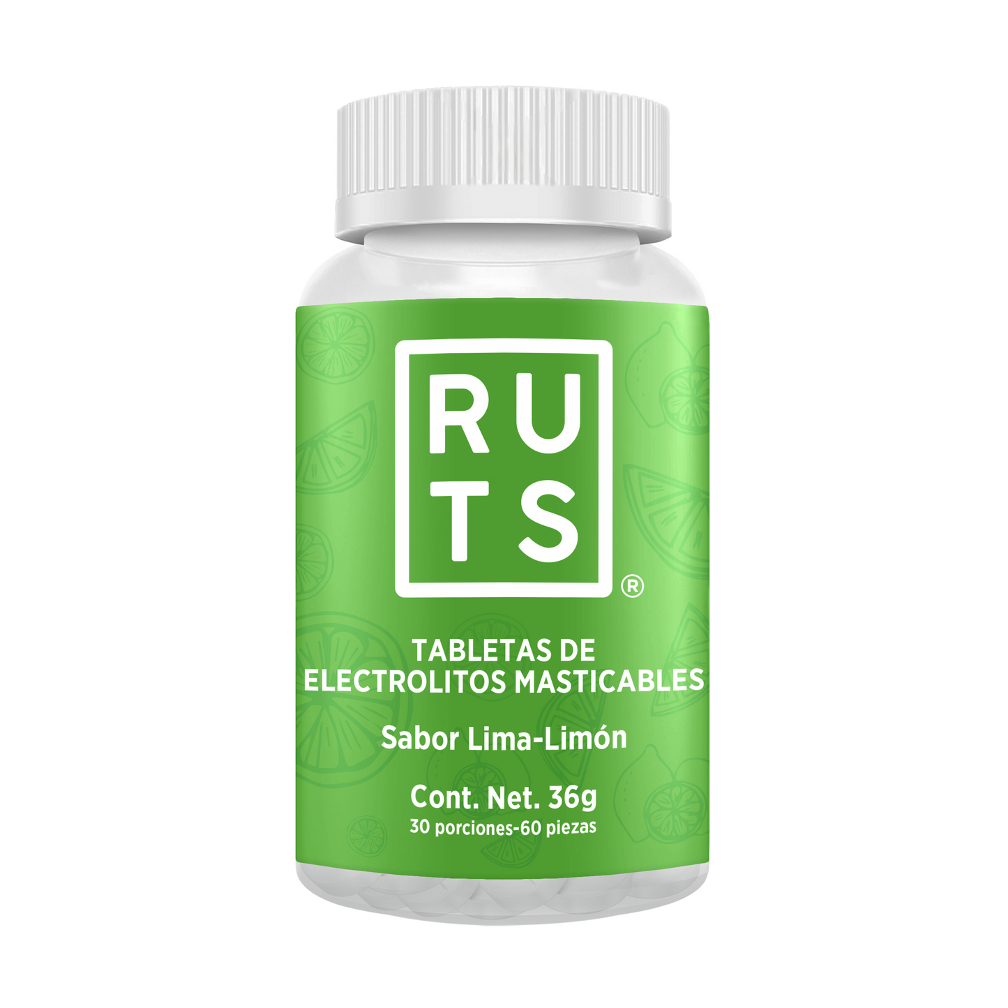 Electrolitos Masticables sabor Lima-Limón | Frasco con 60 tabletas (30 dosis)