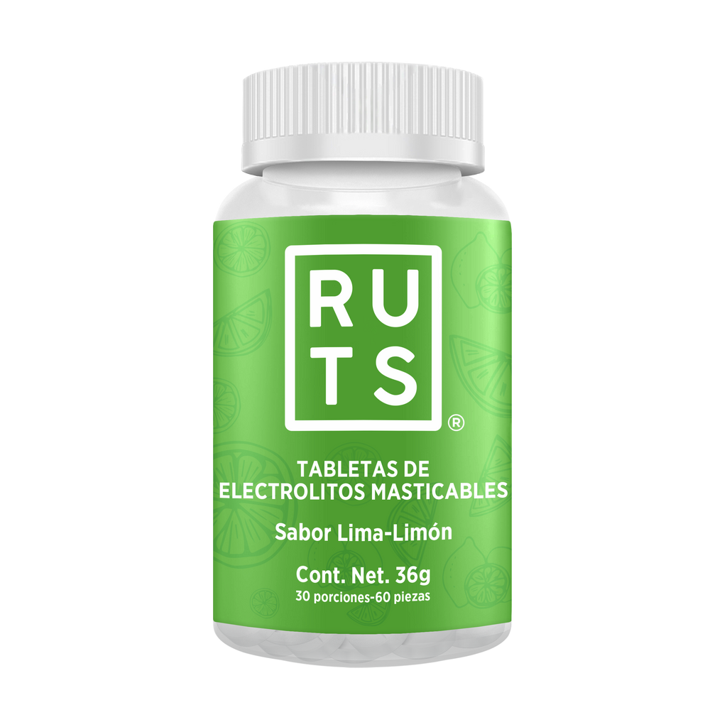 Electrolitos Masticables sabor Lima-Limón | Frasco con 60 tabletas (30 dosis)