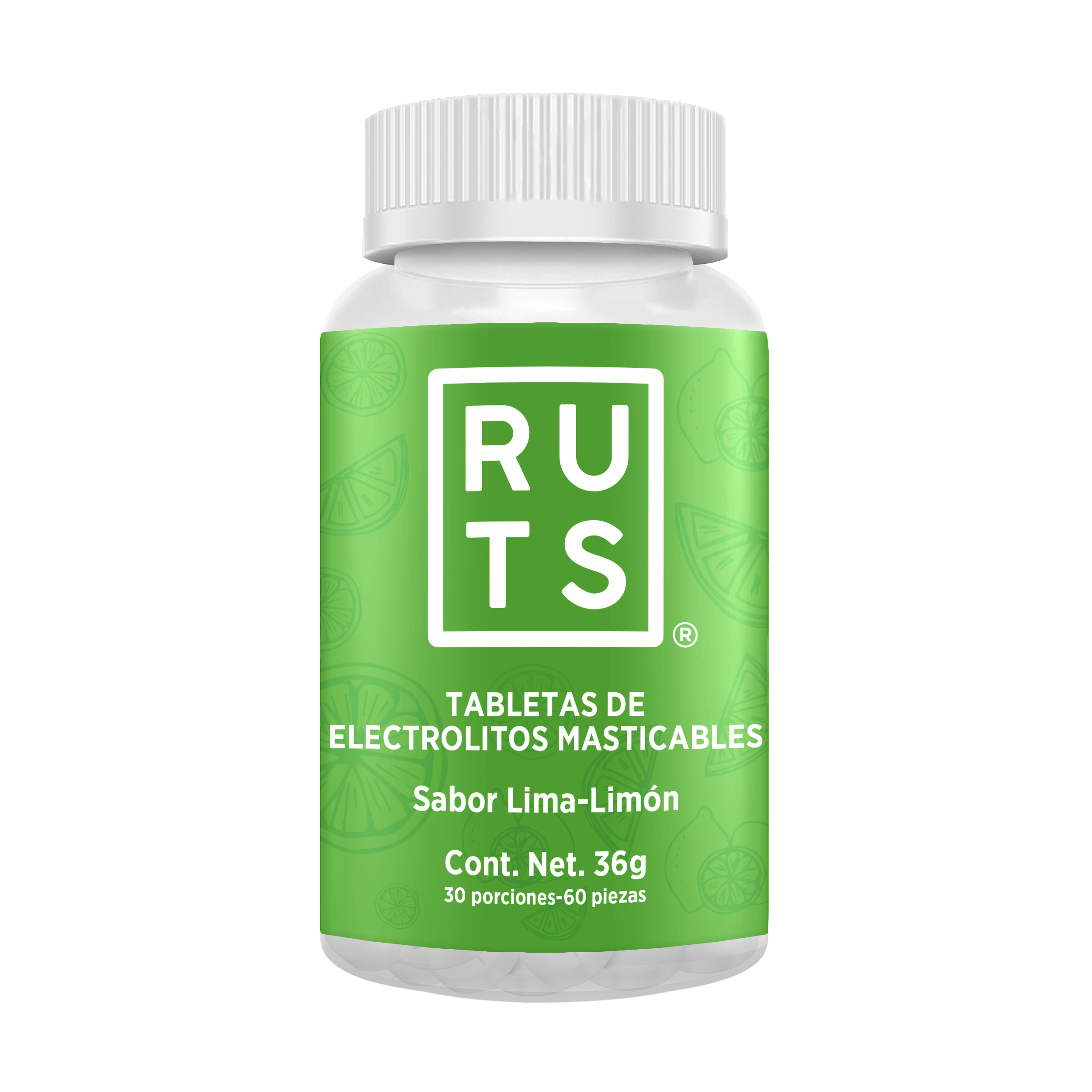 Electrolitos Masticables sabor Lima-Limón | Frasco con 60 tabletas (30 dosis)