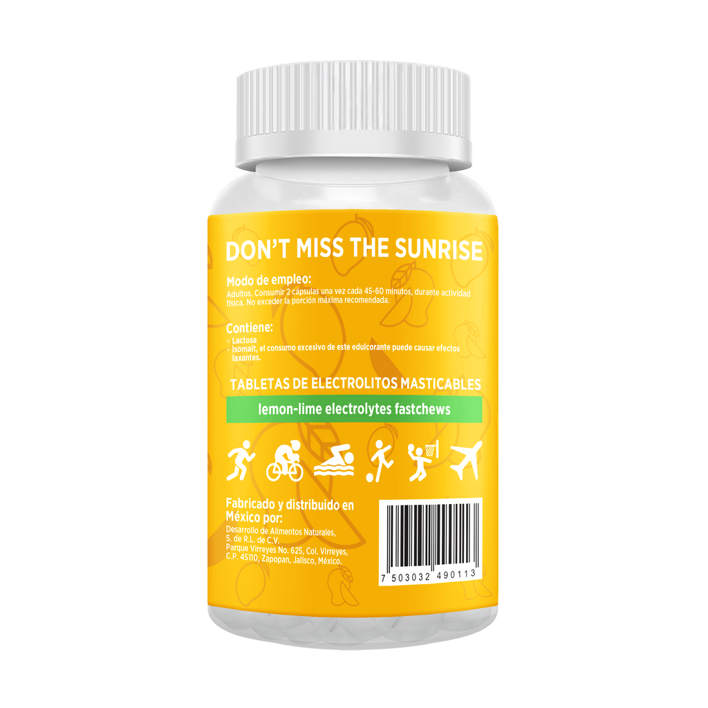 Electrolitos Masticables sabor Mango | Frasco con 60 tabletas (30 dosis)
