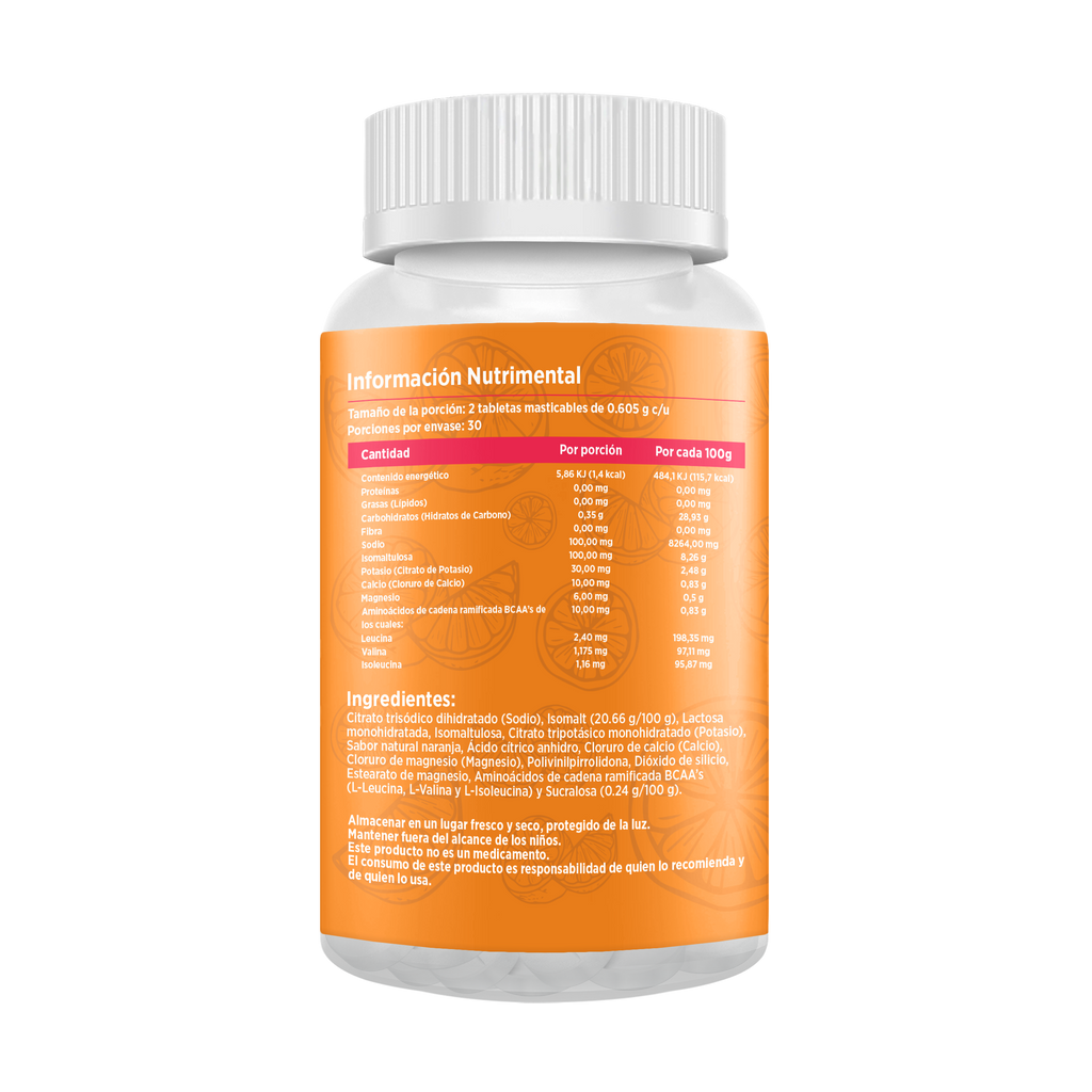 Electrolitos Masticables sabor Fresa | Frasco con 60 tabletas (30 dosis)