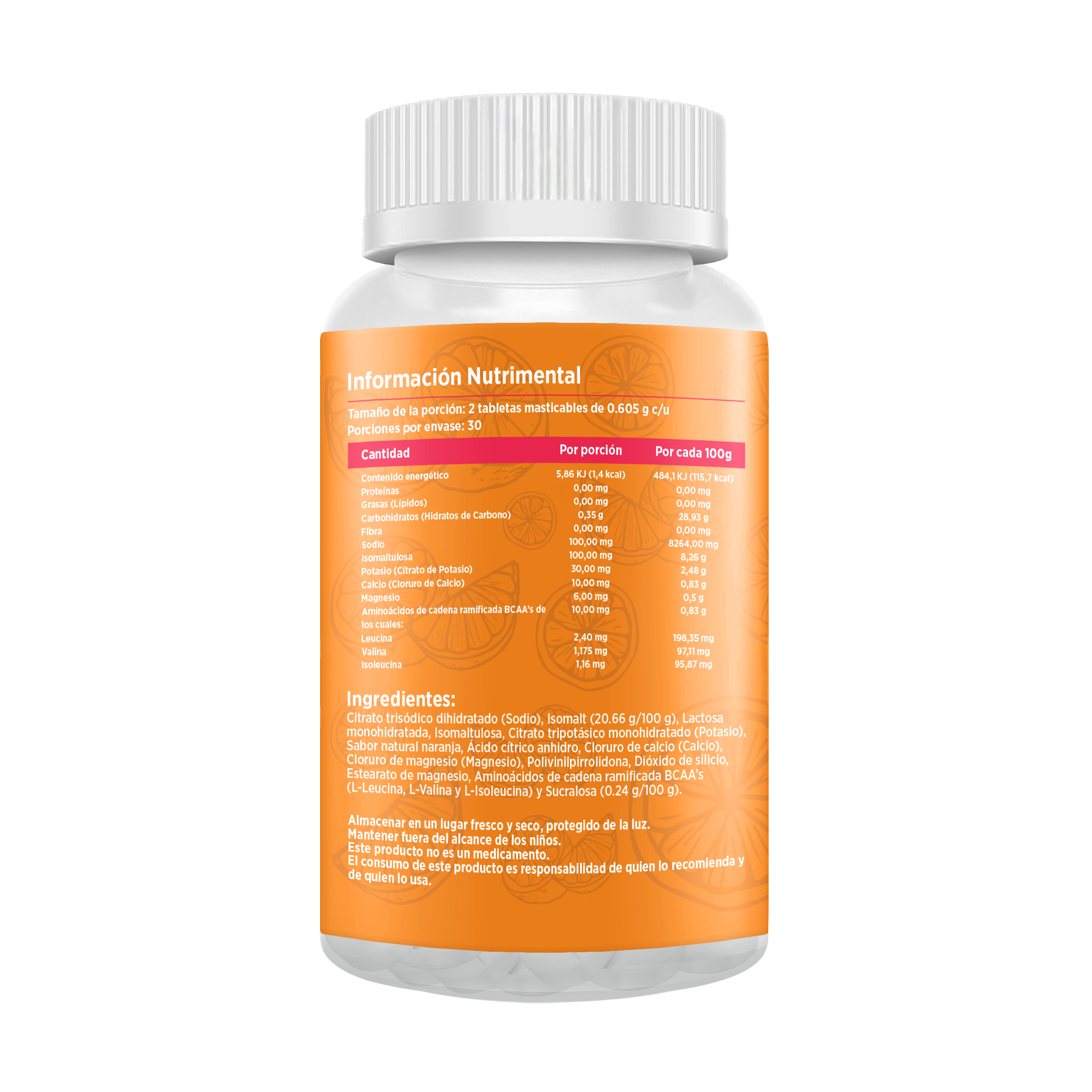 Electrolitos Masticables sabor Fresa | Frasco con 60 tabletas (30 dosis)