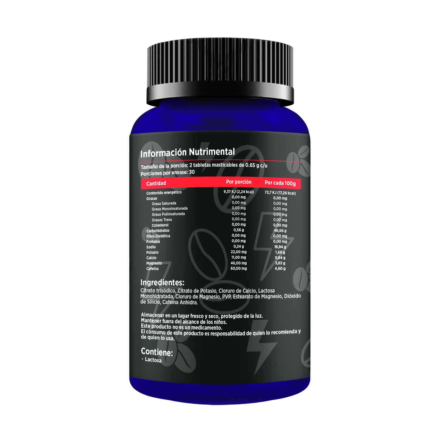 Electrolitos + 60mg Cafeína | Frasco con 60 cápsulas (30 dosis)
