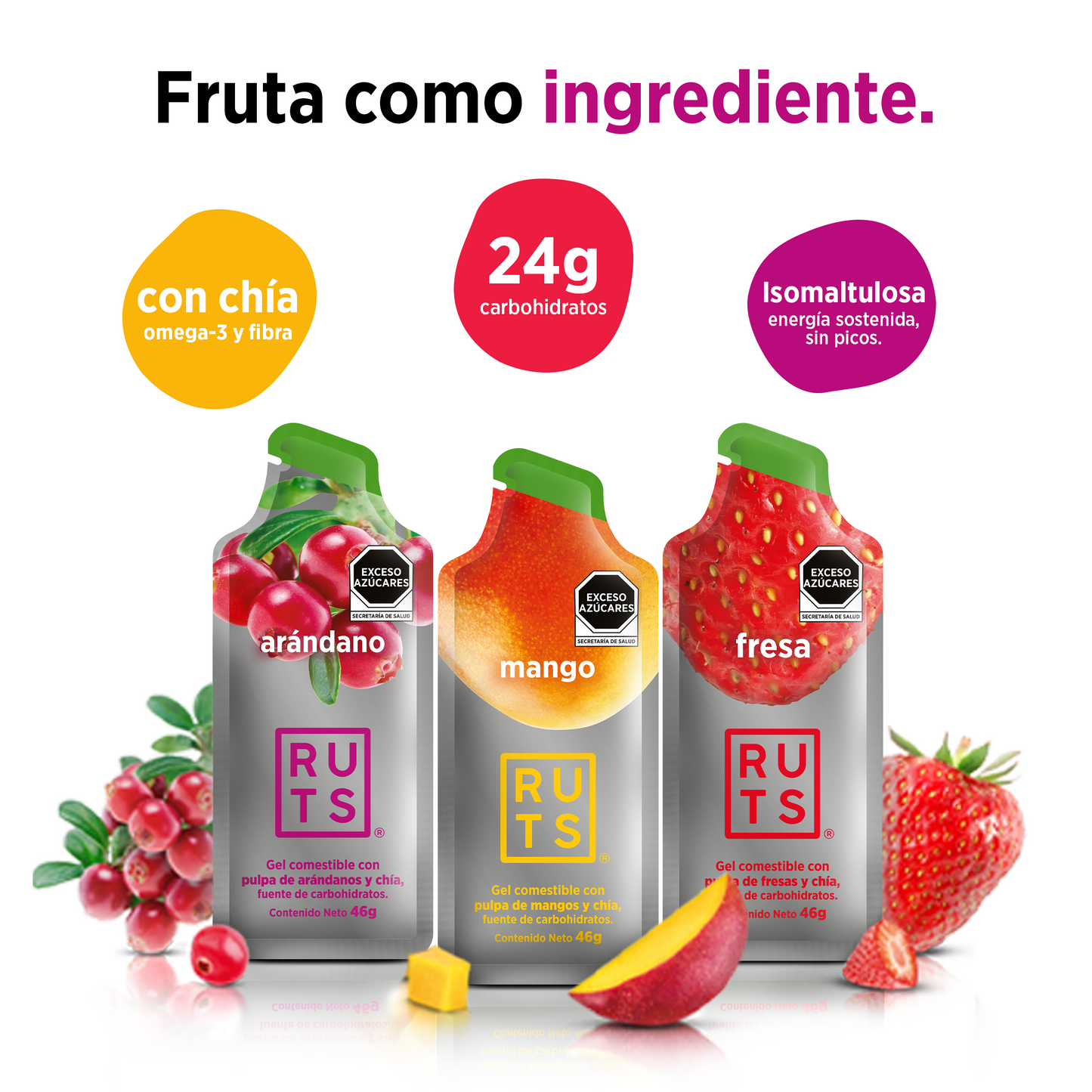 Geles Energéticos Mix de Sabores (Arándano, Fresa y Mango)