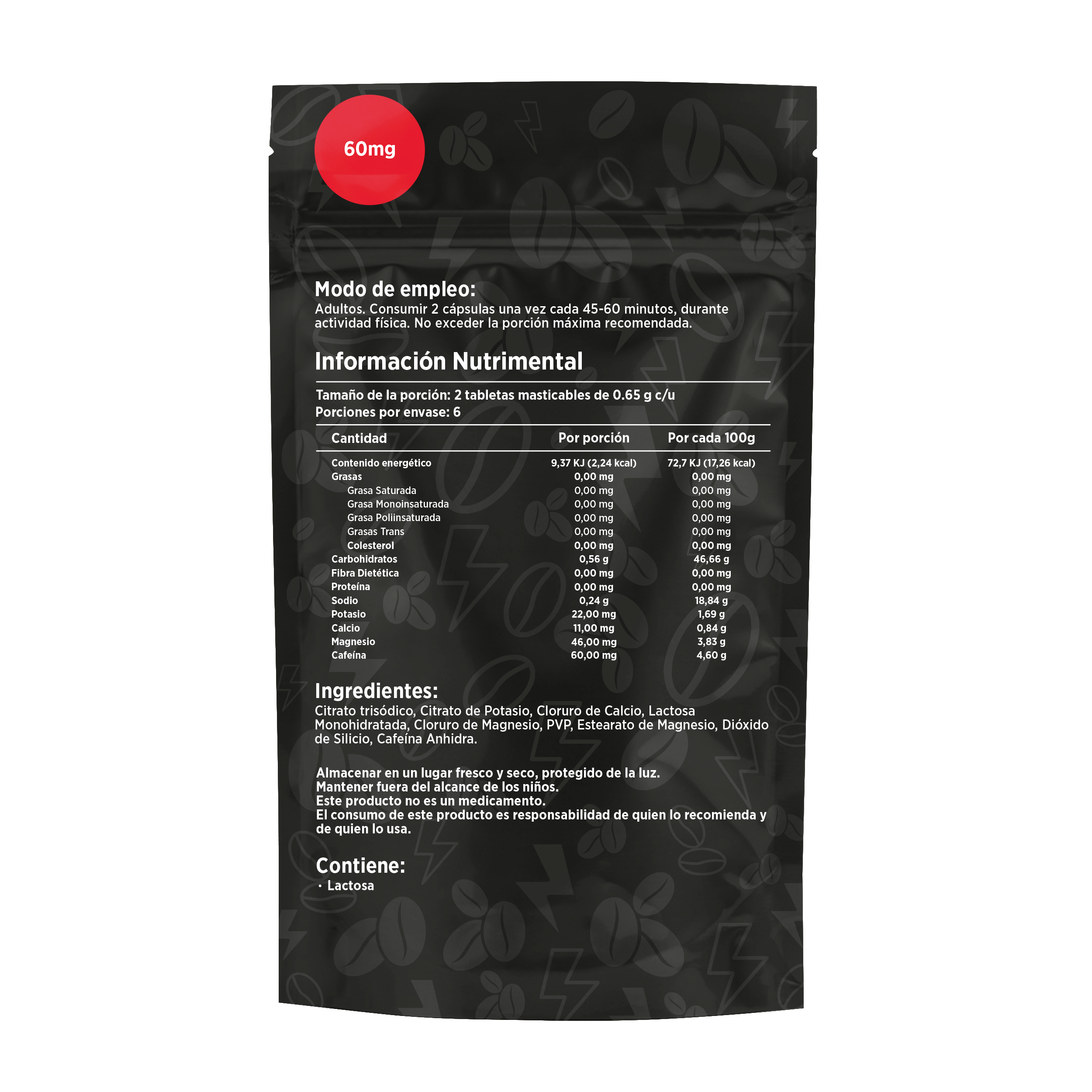 Electrolitos + 60mg Cafeína | Caja con 12 sobres de 6 dosis c/u