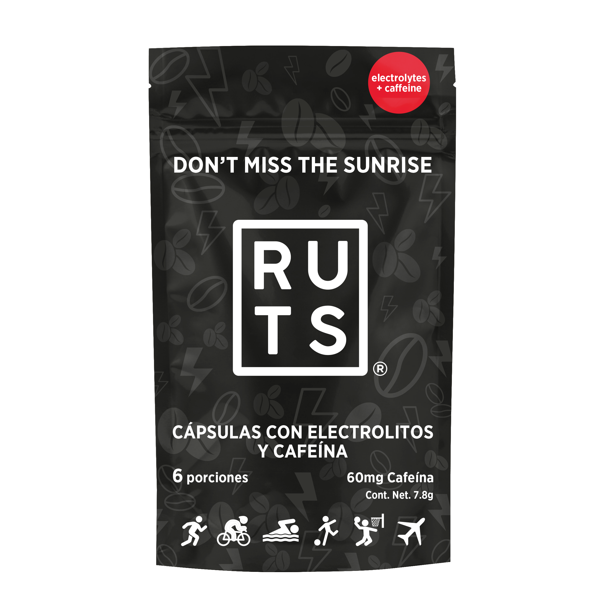 Electrolitos + 60mg Cafeína | Caja con 12 sobres de 6 dosis c/u