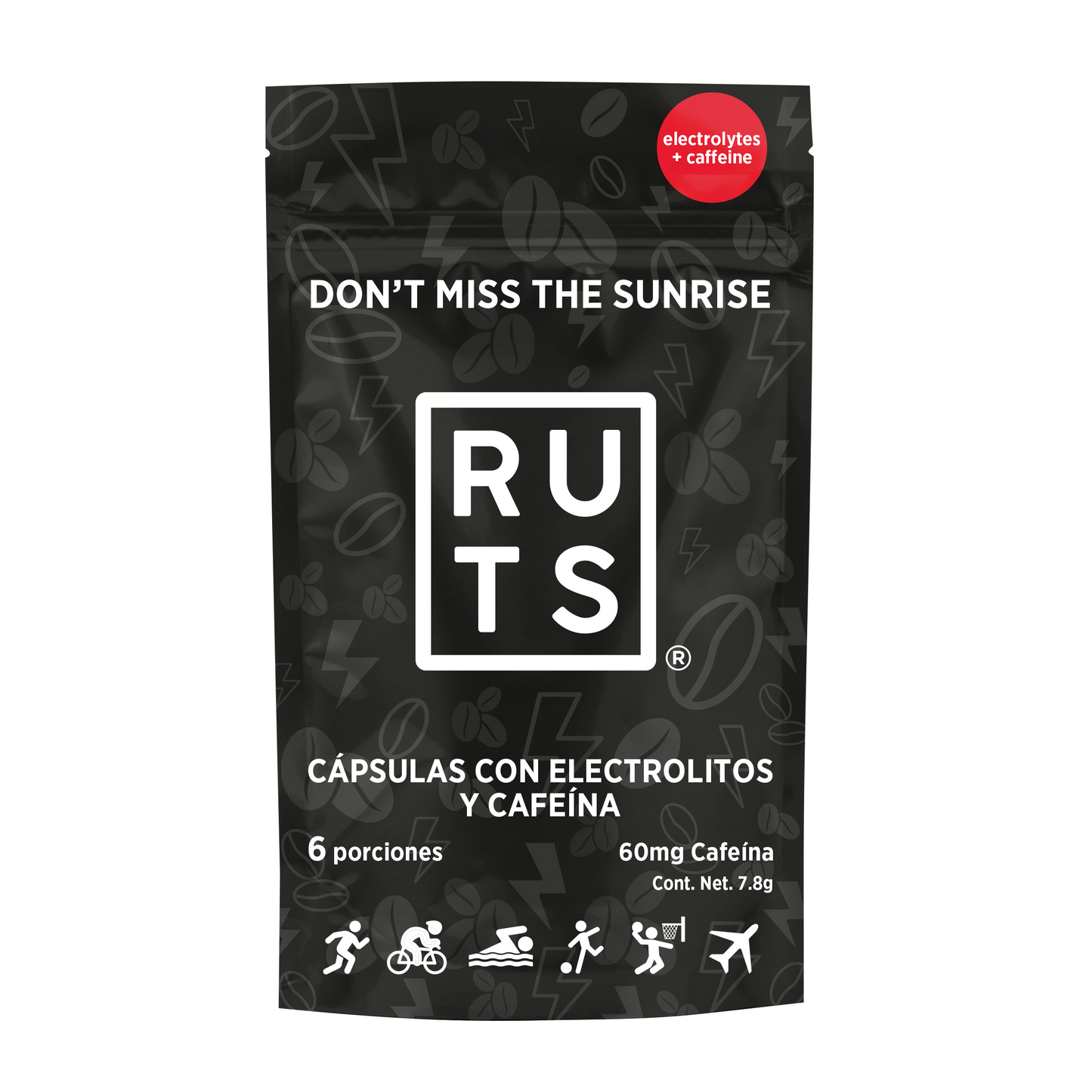 Electrolitos + 60mg Cafeína | Caja con 12 sobres de 6 dosis c/u