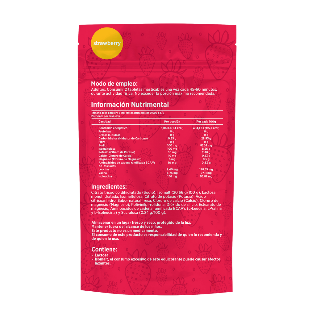 Electrolitos Masticables sabor Fresa | Caja con 12 sobres de 6 dosis c/u