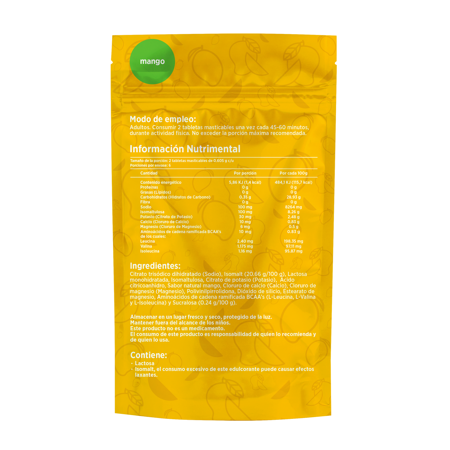 Electrolitos masticables sabor Mango | Caja con 12 sobres de 6 dosis c/u