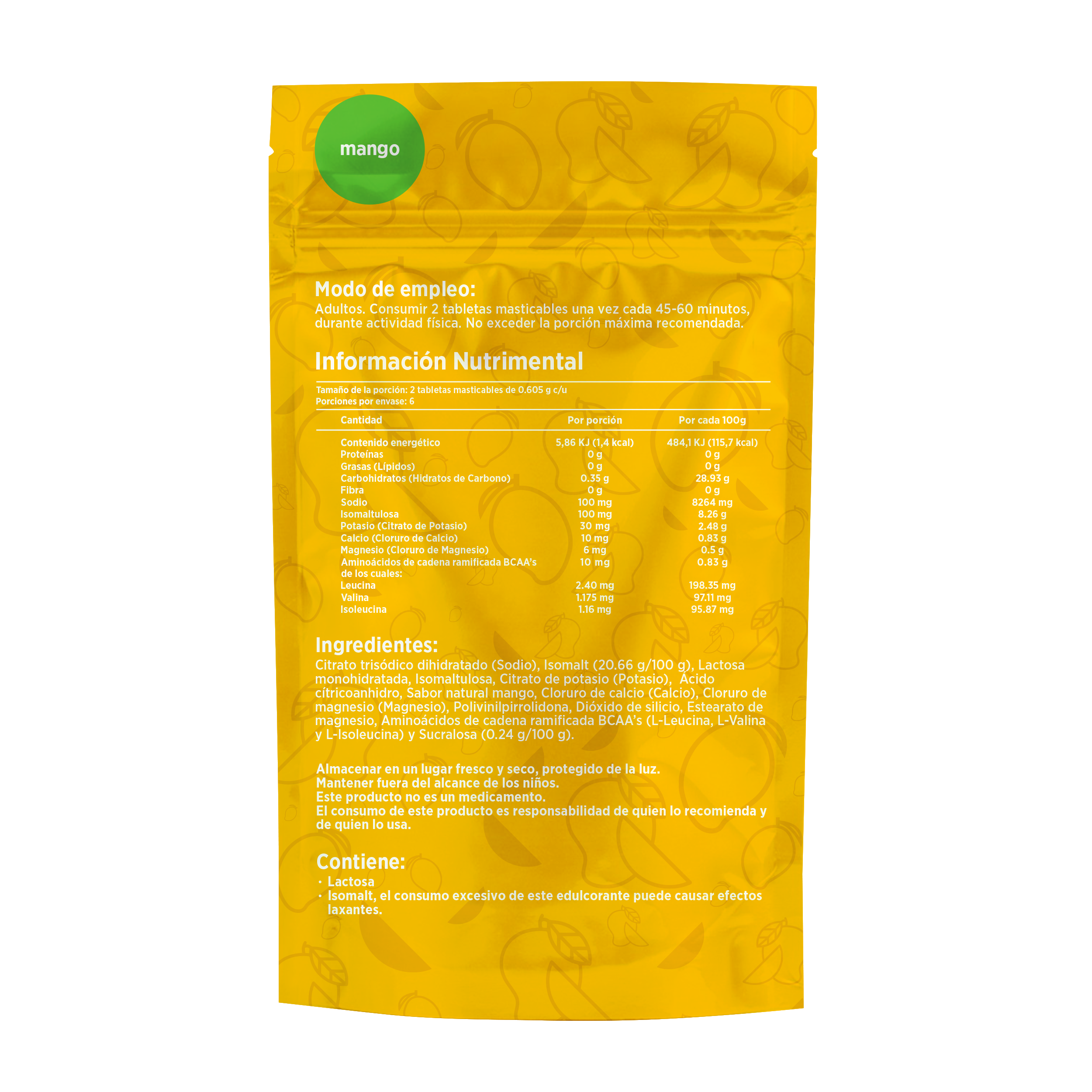 Electrolitos masticables sabor Mango | Caja con 12 sobres de 6 dosis c/u