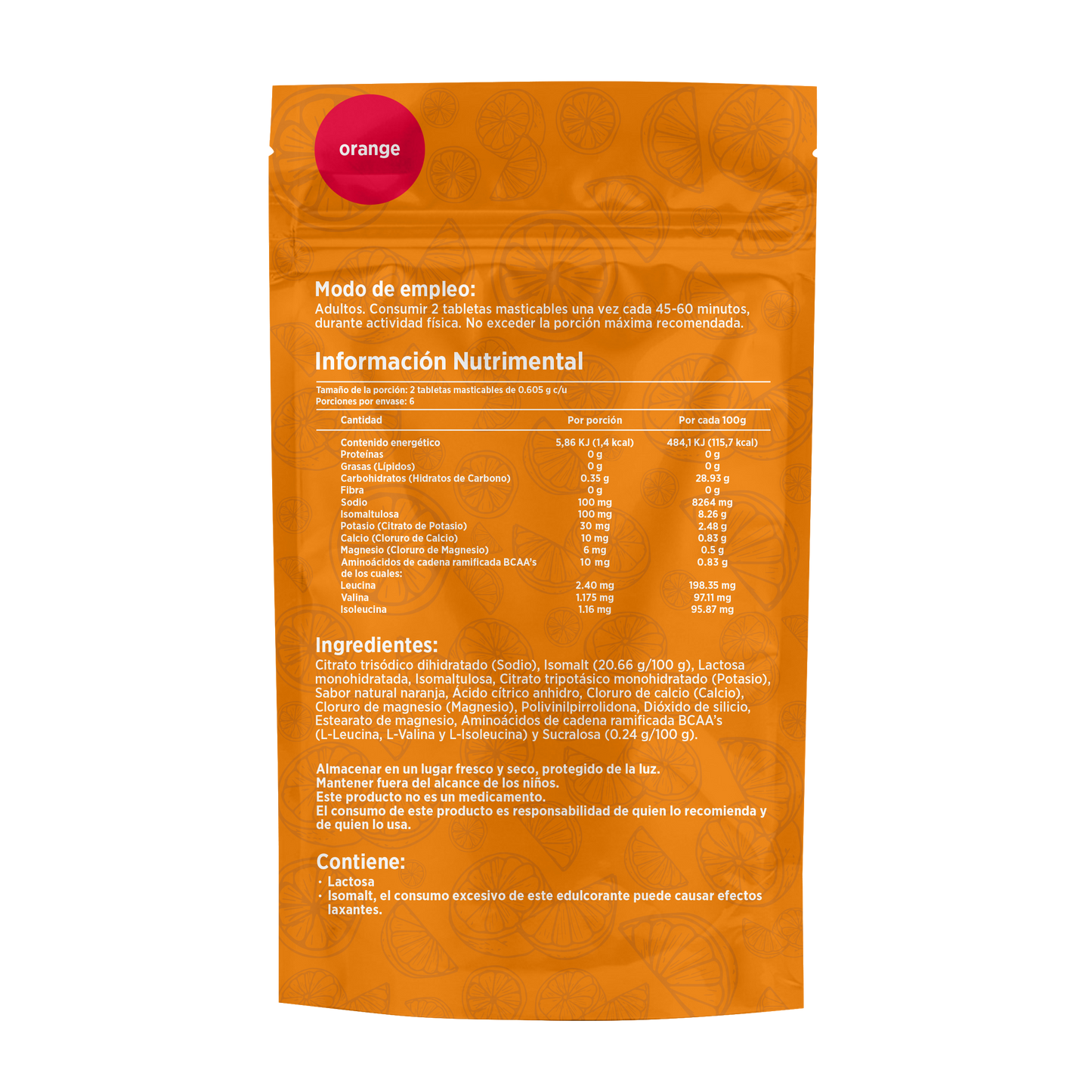 Electrolitos masticables sabor Naranja | Caja con 12 sobres de 6 dosis c/u