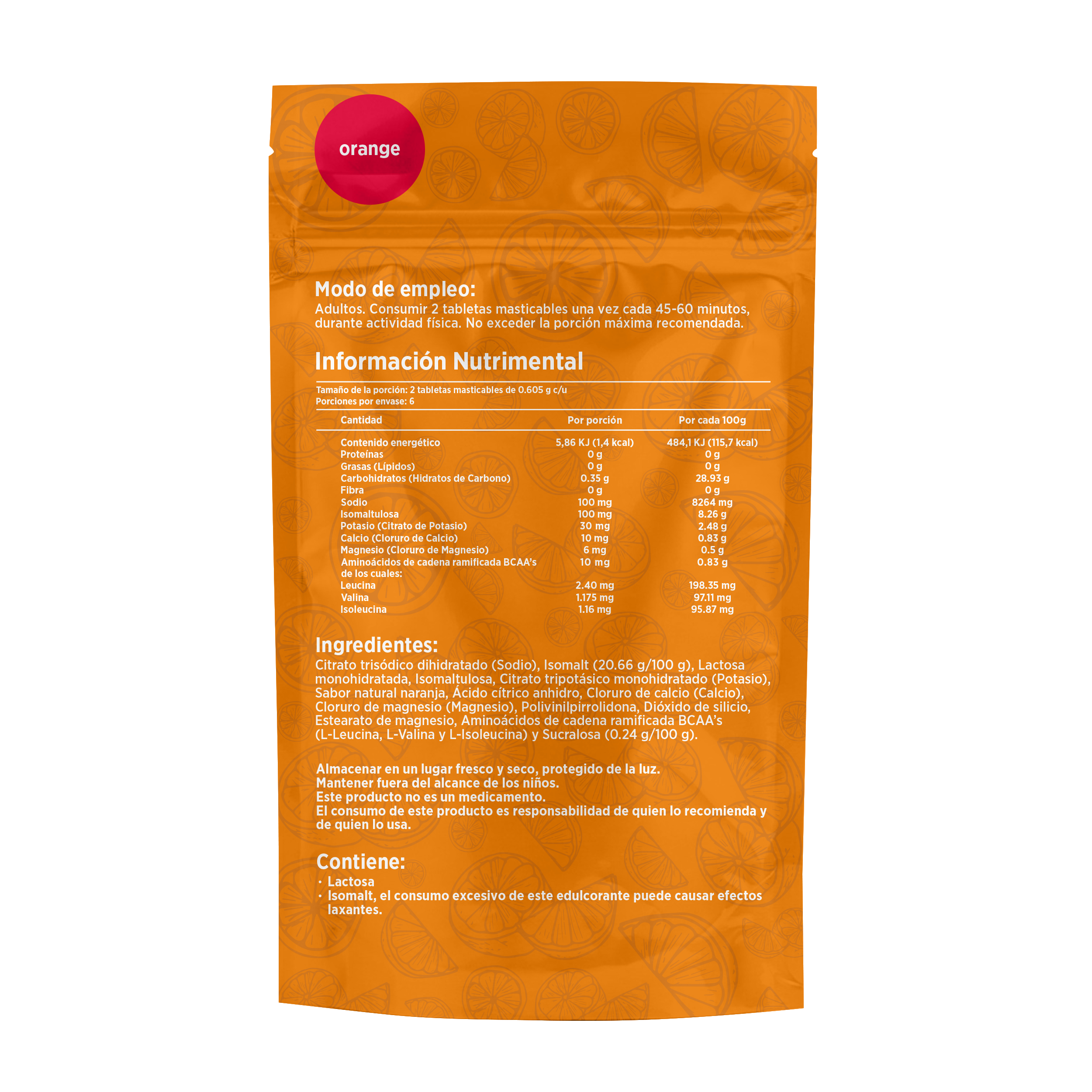 Electrolitos masticables sabor Naranja | Caja con 12 sobres de 6 dosis c/u