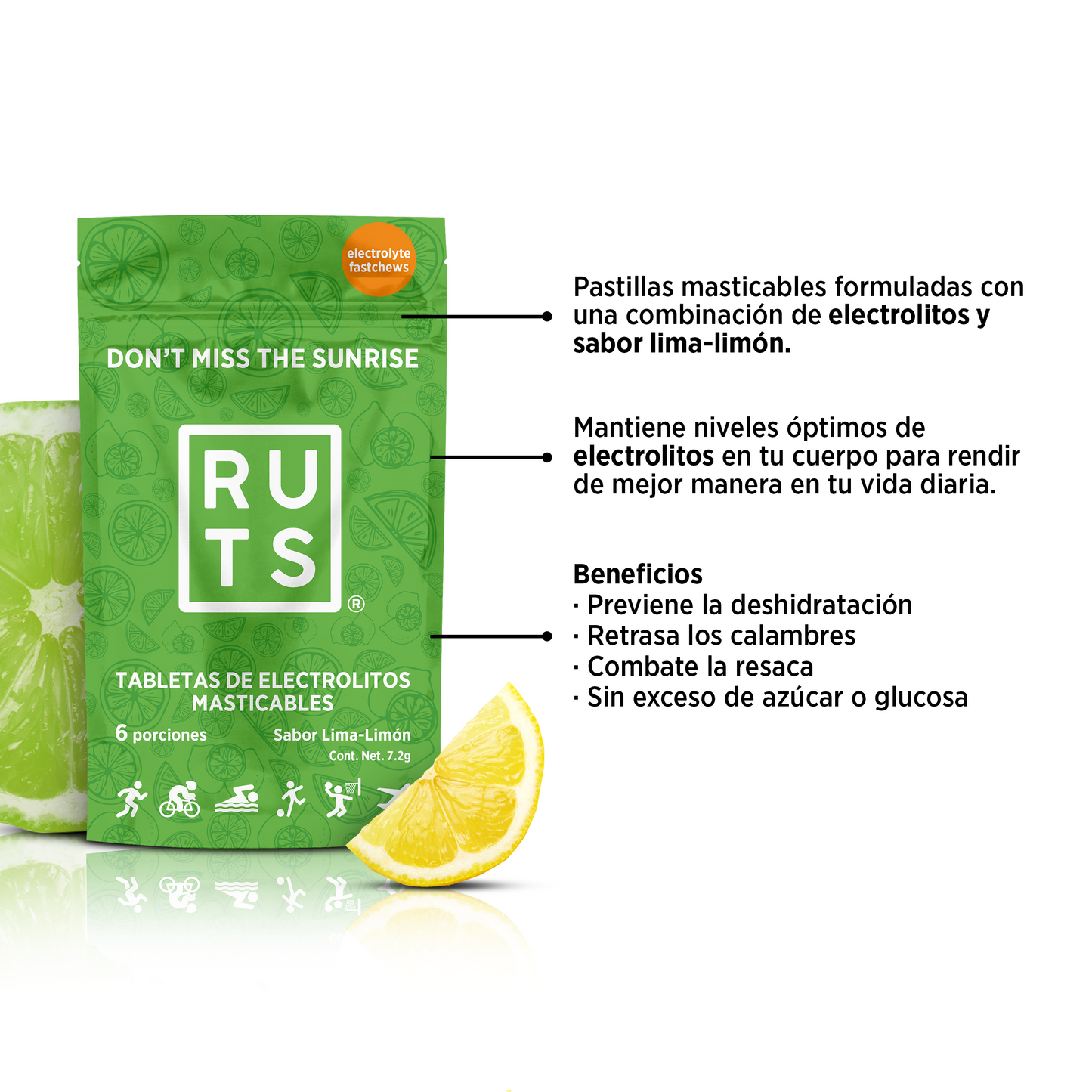 Electrolitos masticables sabor Lima-Limón | Caja con 12 sobres de 6 dosis c/u