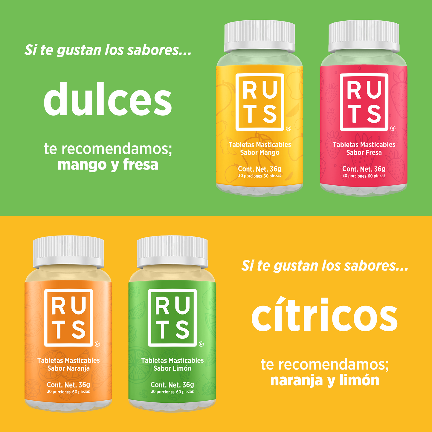 Electrolitos Masticables sabor Lima-Limón | Frasco con 60 tabletas (30 dosis)