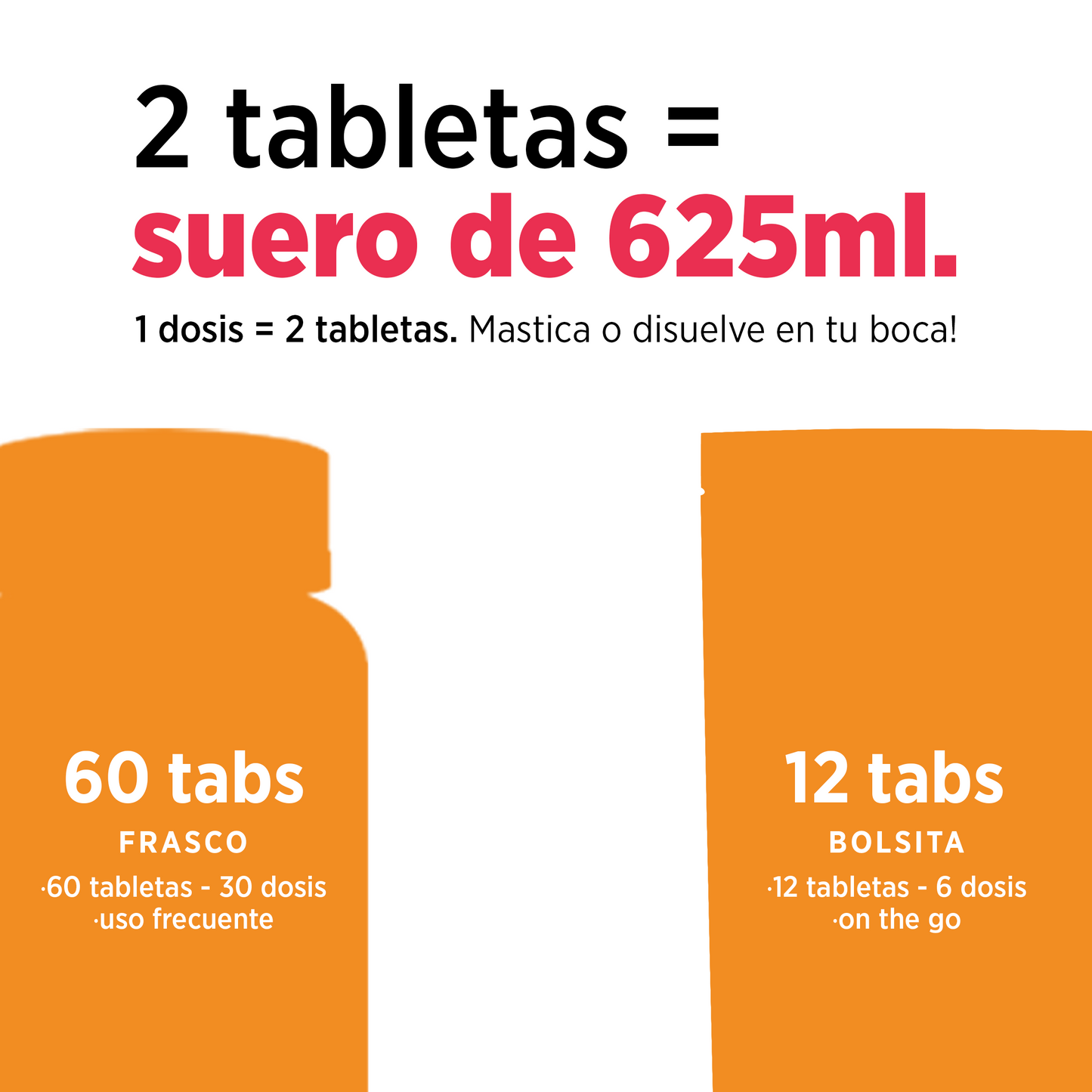 Electrolitos Masticables sabor Naranja | Frasco con 60 tabletas (30 dosis)