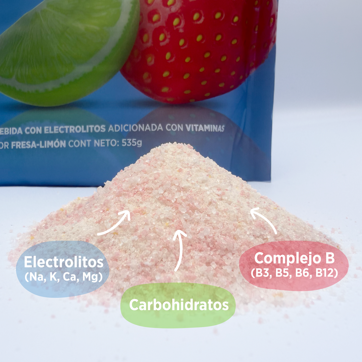 Electrolitos en Polvo + Vitaminas + Carbohidratos sabor Fresa-Limón